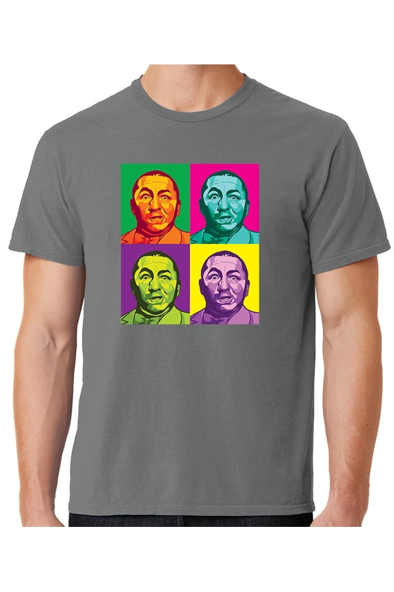 Mens Three 3 Stooges Curly Squared Cotton Tee Shirt, Large Pewter Grey