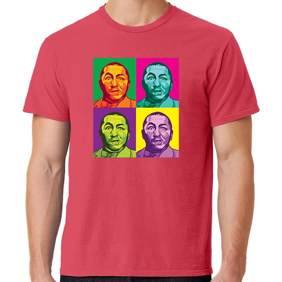 Mens Three 3 Stooges Curly Squared Cotton Tee Shirt, Large Poppy Red