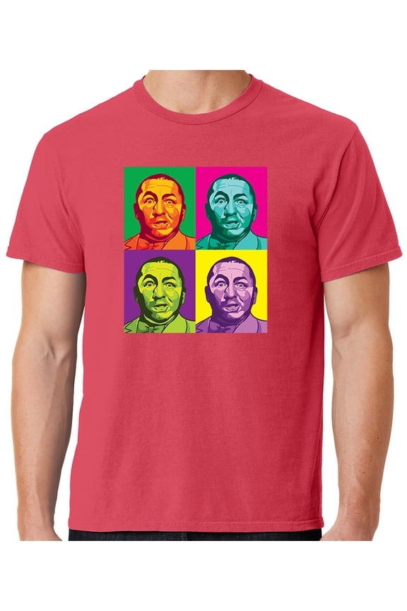 Mens Three 3 Stooges Curly Squared Cotton Tee Shirt, Large Poppy Red