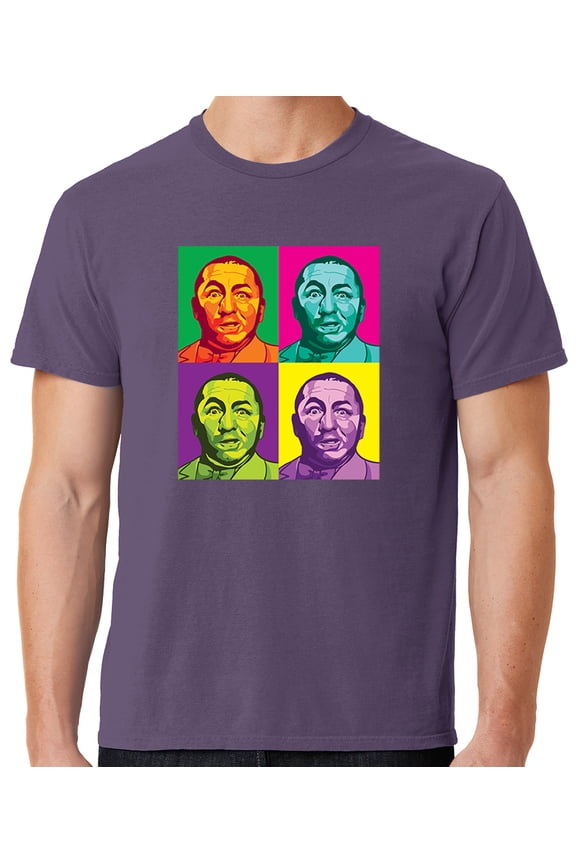 Mens Three 3 Stooges Curly Squared Cotton Tee Shirt, Large Vintage Plum