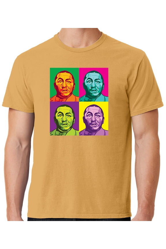 Mens Three 3 Stooges Curly Squared Cotton Tee Shirt, Medium Dijon Yellow