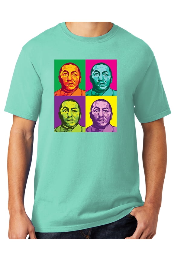 Mens Three 3 Stooges Curly Squared Cotton Tee Shirt, Medium Mint Green