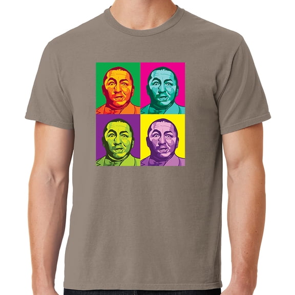 Mens Three 3 Stooges Curly Squared Cotton Tee Shirt, Medium Taupe Brown