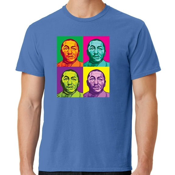 Mens Three 3 Stooges Curly Squared Cotton Tee Shirt, Small Blue Moon