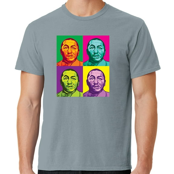 Mens Three 3 Stooges Curly Squared Cotton Tee Shirt, Small Dove Grey