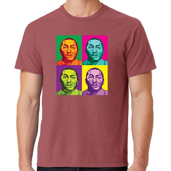 Mens Three 3 Stooges Curly Squared Cotton Tee Shirt, Small Red Rock