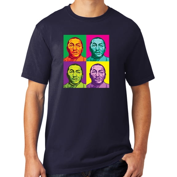 Mens Three 3 Stooges Curly Squared Cotton Tee Shirt, Small True Navy Blue