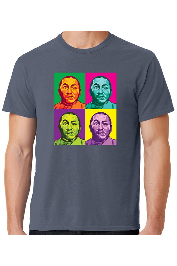 Mens Three 3 Stooges Curly Squared Cotton Tee Shirt, XL Denim Blue