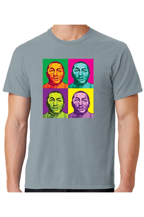 Mens Three 3 Stooges Curly Squared Cotton Tee Shirt, XL Dove Grey