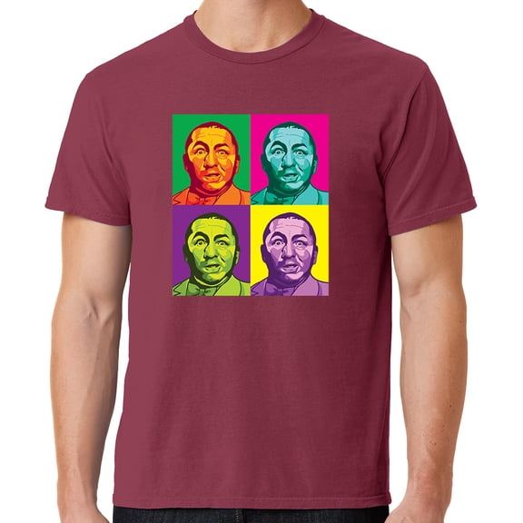 Mens Three 3 Stooges Curly Squared Cotton Tee Shirt, XL Merlot
