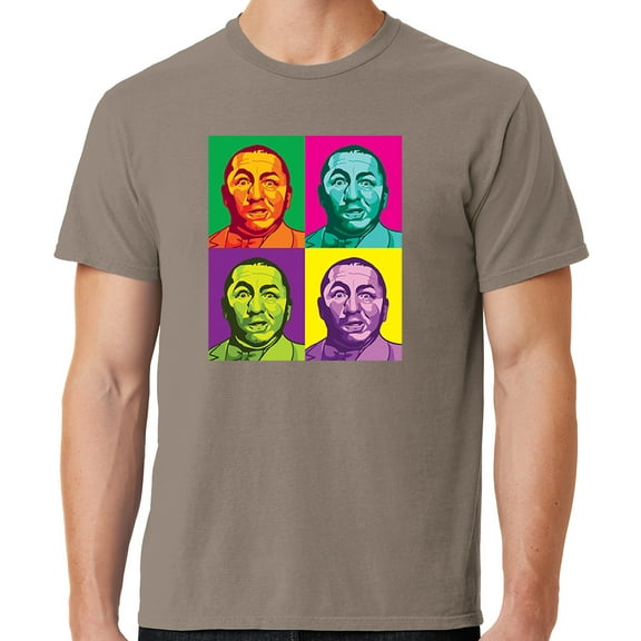 Mens Three 3 Stooges Curly Squared Cotton Tee Shirt, XL Taupe Brown