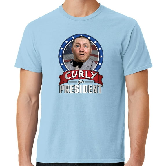 Mens Three 3 Stooges Curly for President Cotton Tee Shirt, 2XL Glacier Blue