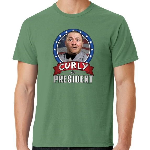 Mens Three 3 Stooges Curly for President Cotton Tee Shirt, 2XL Safari Green