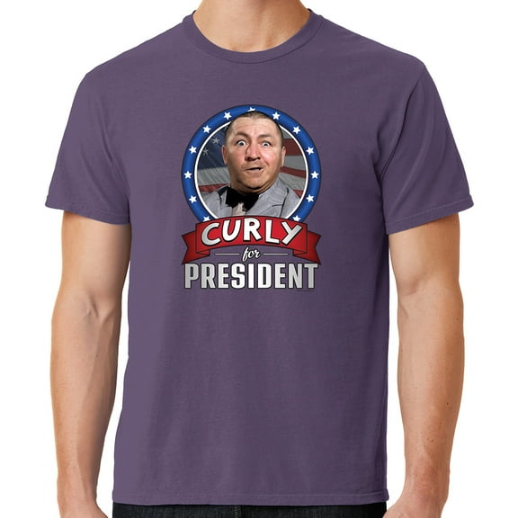 Mens Three 3 Stooges Curly for President Cotton Tee Shirt, 2XL Vintage Plum