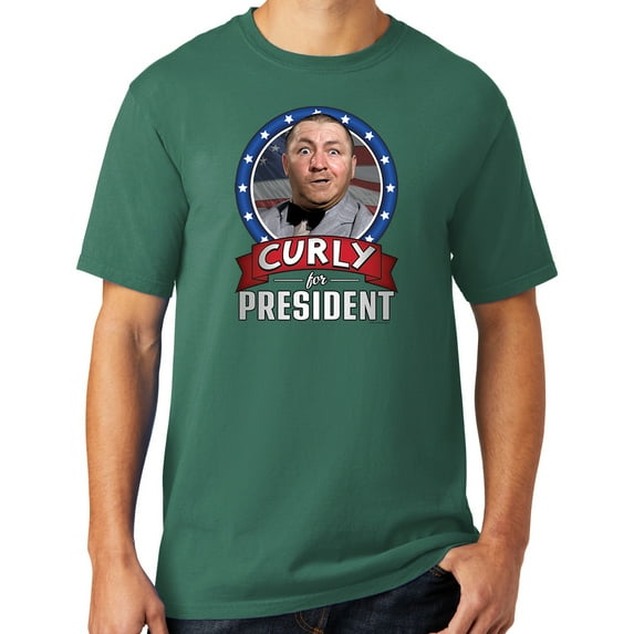 Mens Three 3 Stooges Curly for President Cotton Tee Shirt, 3XL Nordic Green