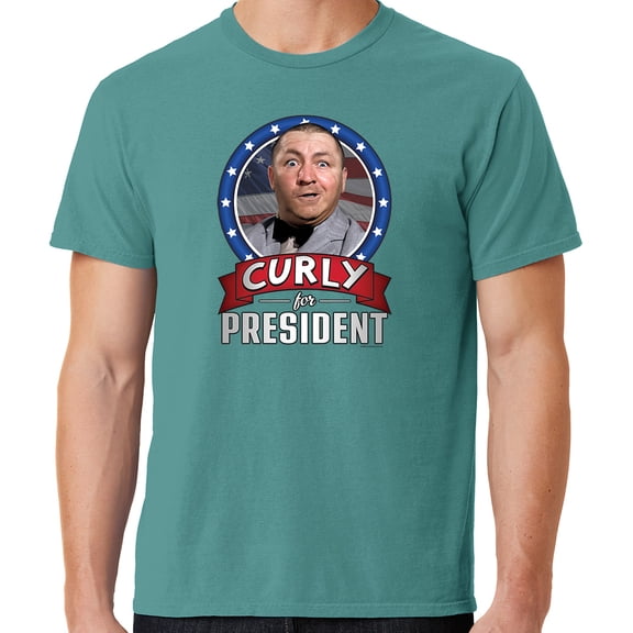 Mens Three 3 Stooges Curly for President Cotton Tee Shirt, 3XL Peacock Green