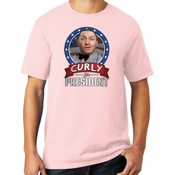 Mens Three 3 Stooges Curly for President Cotton Tee Shirt, Large Cherry Blossom Pink