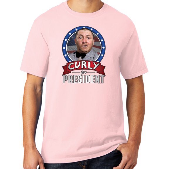 Mens Three 3 Stooges Curly for President Cotton Tee Shirt, Small Cherry Blossom Pink