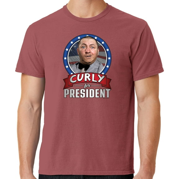 Mens Three 3 Stooges Curly for President Cotton Tee Shirt, Small Red Rock