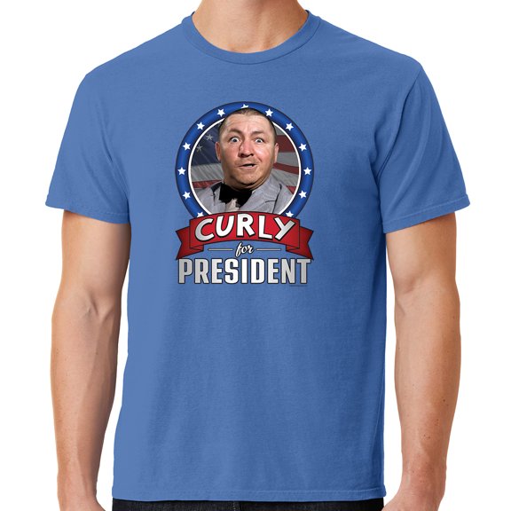 Mens Three 3 Stooges Curly for President Cotton Tee Shirt, XL Blue Moon