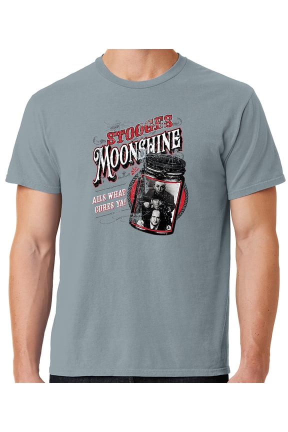Mens Three 3 Stooges Moonshine Tee Shirt, 2XL Dove Grey