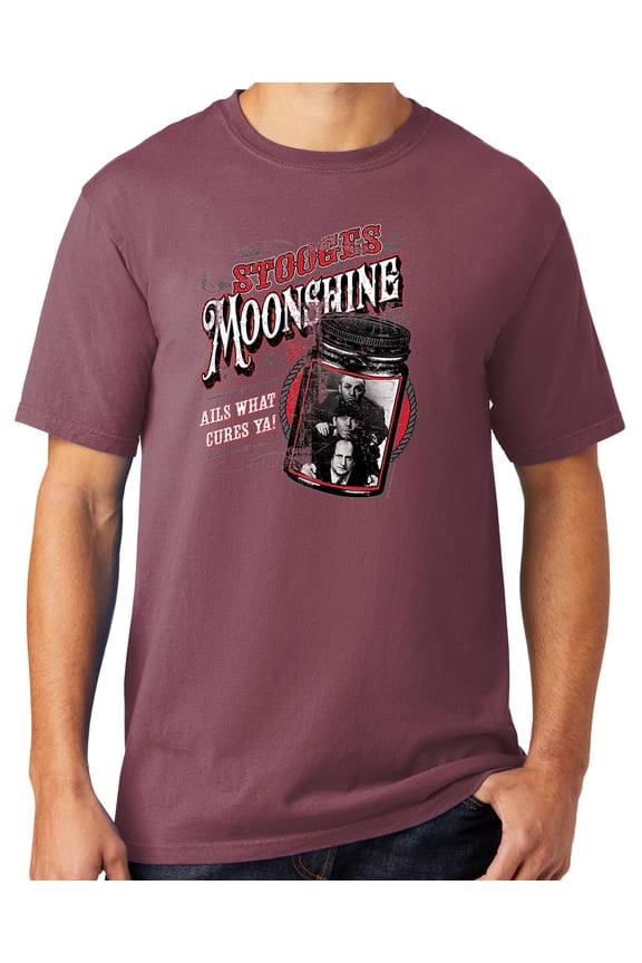 Mens Three 3 Stooges Moonshine Tee Shirt, 2XL Wineberry Purple