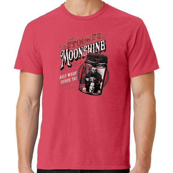 Mens Three 3 Stooges Moonshine Tee Shirt, 3XL Poppy Red