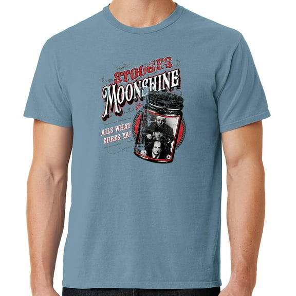 Mens Three 3 Stooges Moonshine Tee Shirt, Large Mist Blue