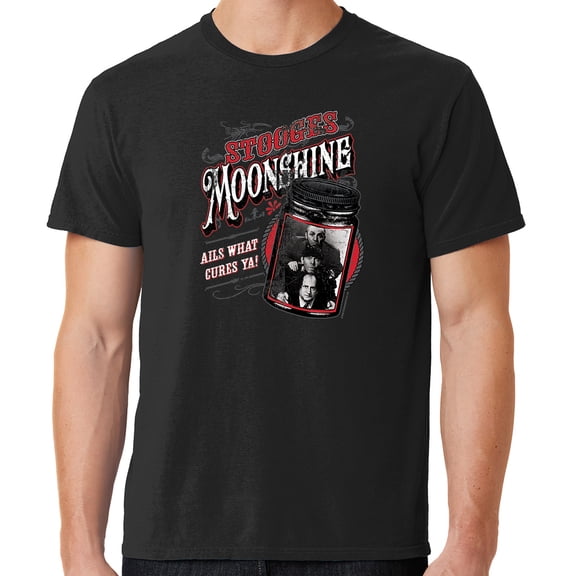 Mens Three 3 Stooges Moonshine Tee Shirt, Small Black