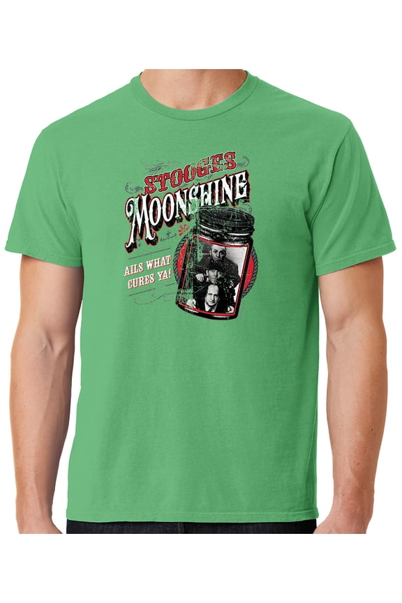 Mens Three 3 Stooges Moonshine Tee Shirt, Small Guacamole Green