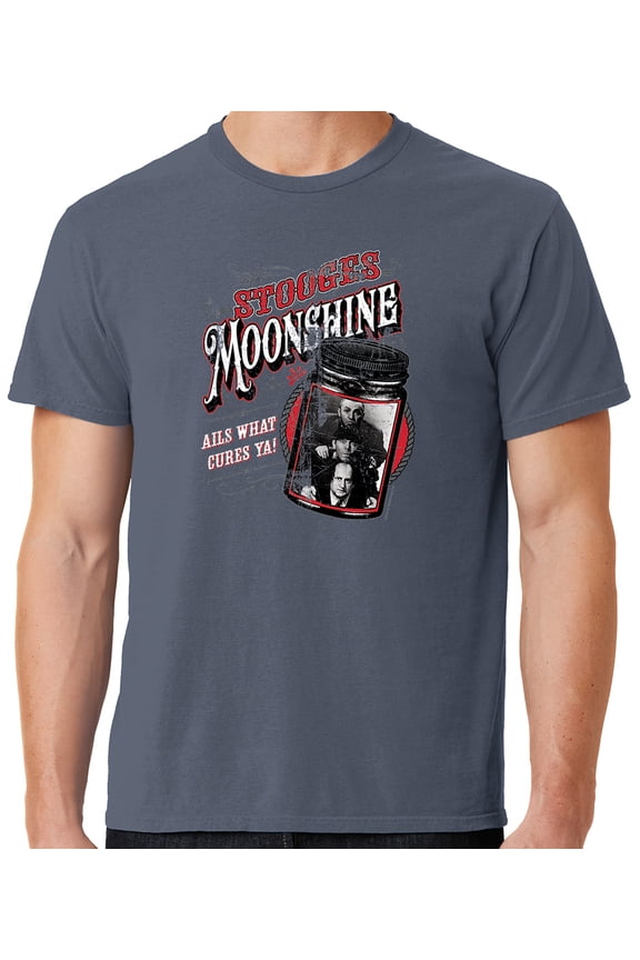 Mens Three 3 Stooges Moonshine Tee Shirt, XL Denim Blue