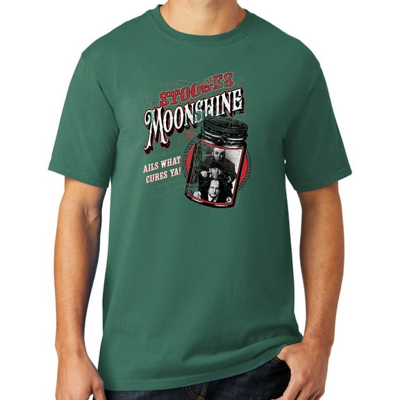 Mens Three 3 Stooges Moonshine Tee Shirt, XL Nordic Green