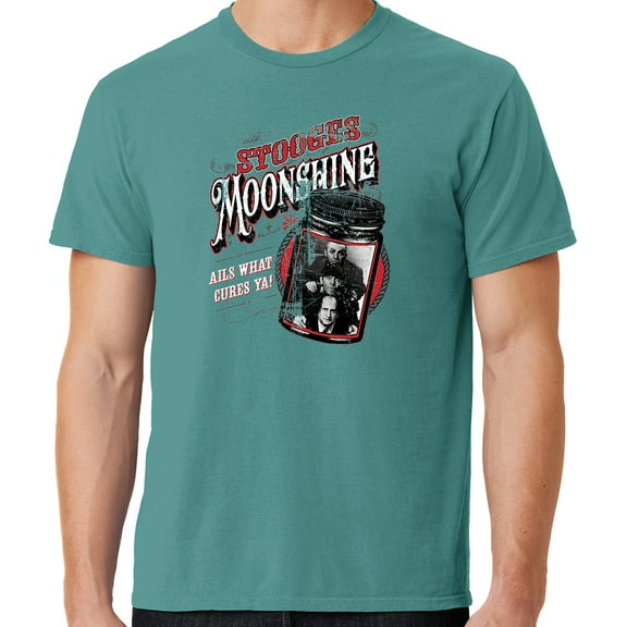 Mens Three 3 Stooges Moonshine Tee Shirt, XL Peacock Green