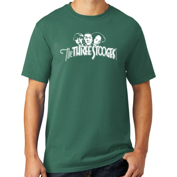 Mens Three 3 Stooges White Logo Tee Shirt, Large Nordic Green