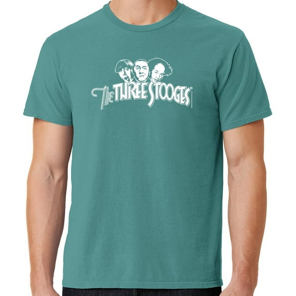 Mens Three 3 Stooges White Logo Tee Shirt, Large Peacock Green