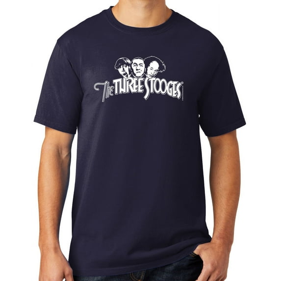 Mens Three 3 Stooges White Logo Tee Shirt, Large True Navy Blue