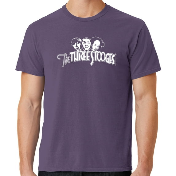 Mens Three 3 Stooges White Logo Tee Shirt, Large Vintage Plum