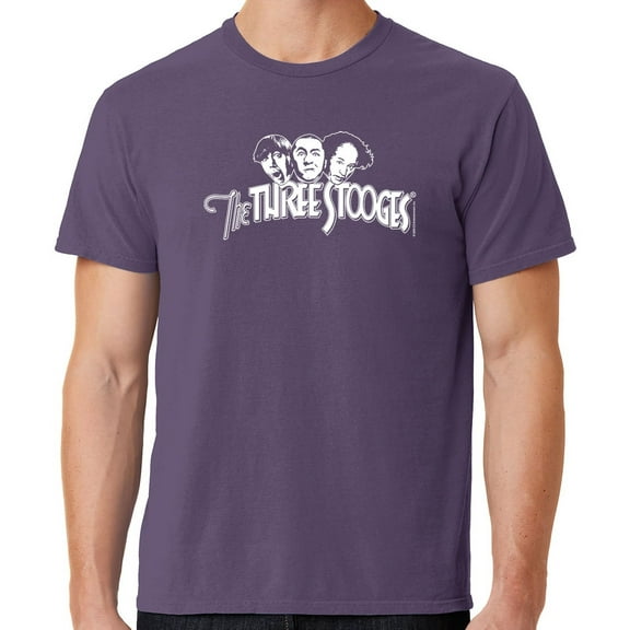 Mens Three 3 Stooges White Logo Tee Shirt, Medium Vintage Plum