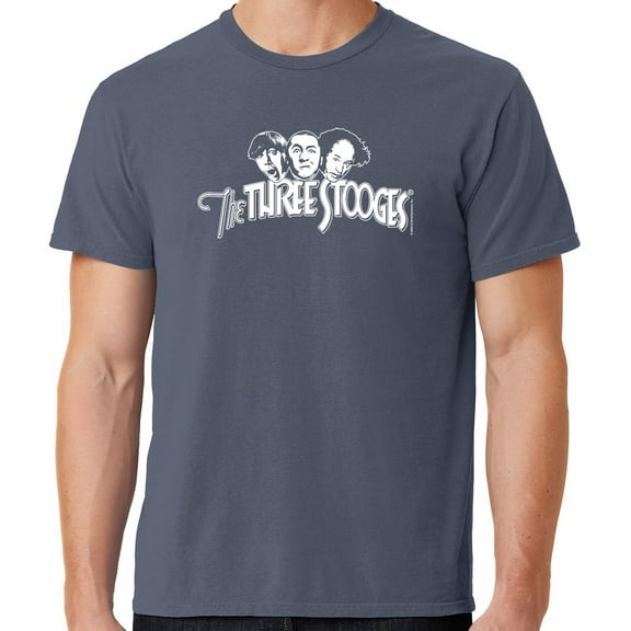 Mens Three 3 Stooges White Logo Tee Shirt, Small Denim Blue