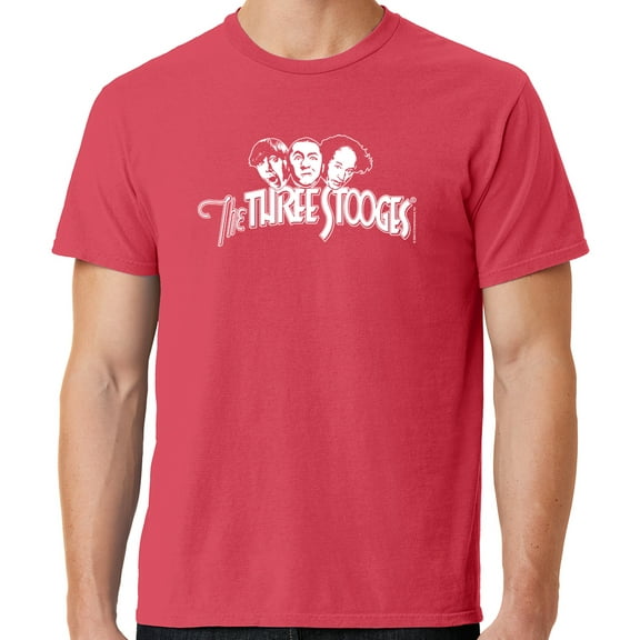 Mens Three 3 Stooges White Logo Tee Shirt, Small Poppy Red