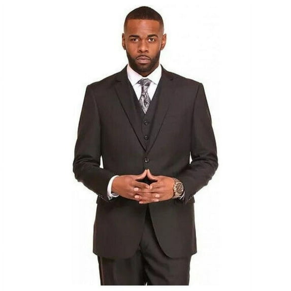 Mens Three Piece Suit Vested VITALI Soft Fabric With Sheen M3090 Black