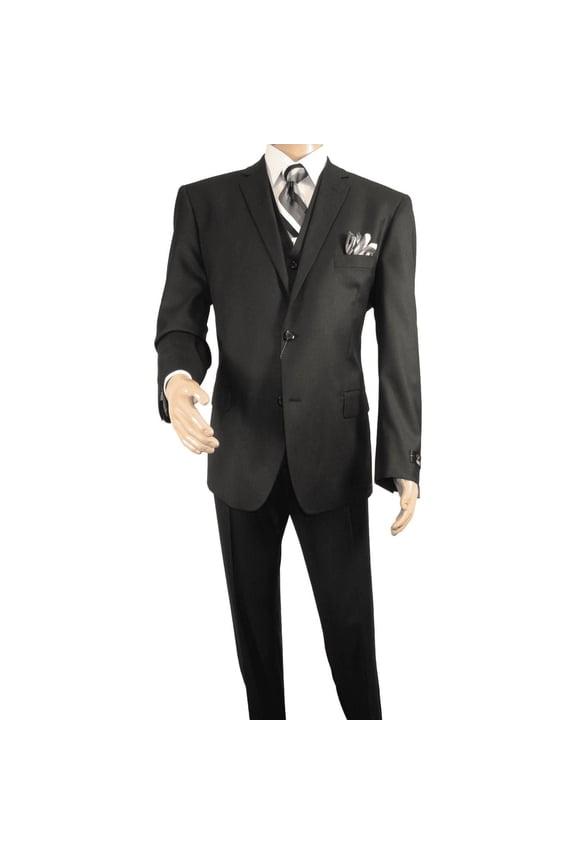 Mens Three Piece Suit Vested VITALI Soft Fabric With Sheen M3090 Black