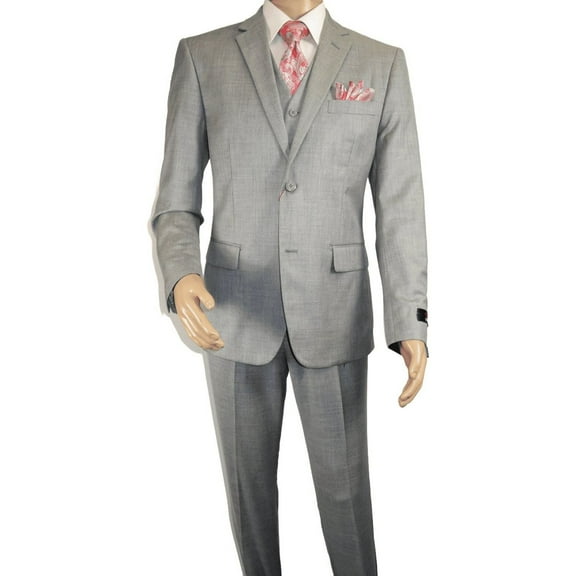 Mens Three Piece Suit Vested VITALI Soft Fabric With Sheen M3090 Stone Gray 3pc