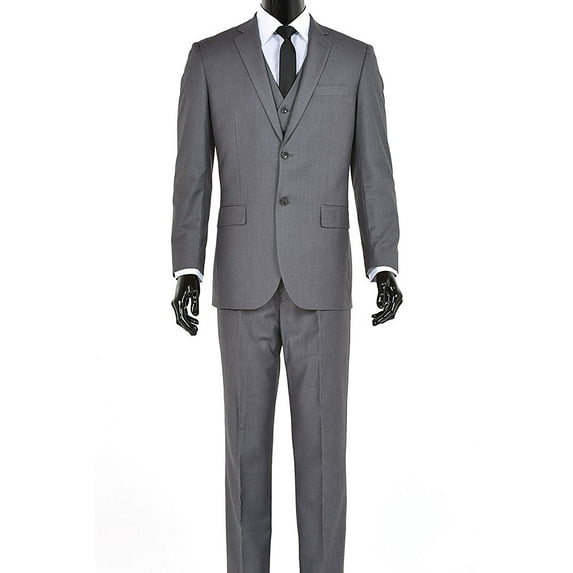 Mens Three Piece Two Button Modern Fit Italian Styled Single Breasted Suit Set | Black Gray Navy Blue Charcoal