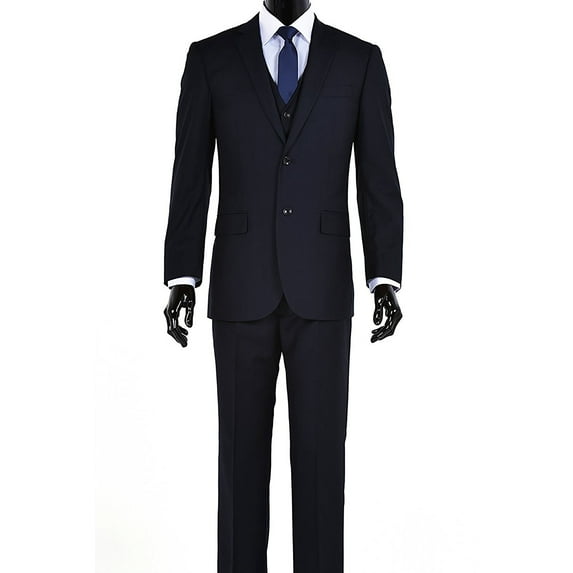 Mens Three Piece Two Button Modern Fit Italian Styled Single Breasted Suit Set | Black Gray Navy Blue Charcoal