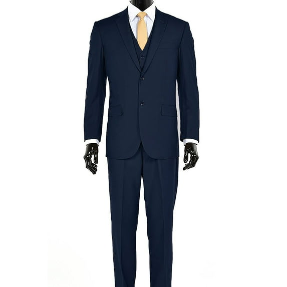 Mens Three Piece Two Button Modern Fit Italian Styled Single Breasted Suit Set | Black Gray Navy Blue Charcoal