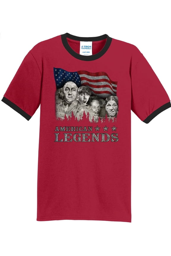Mens Three Stooges Rushmorons 100% Cotton Ringer Tee Shirt, Medium Red/Black