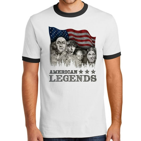 Mens Three Stooges Rushmorons 100% Cotton Ringer Tee Shirt, Small White/Black