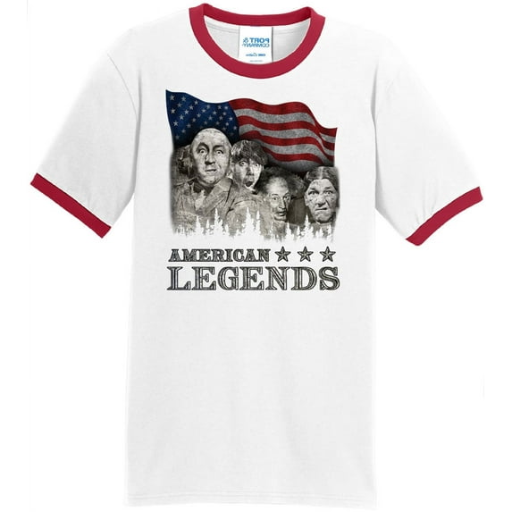 Mens Three Stooges Rushmorons 100% Cotton Ringer Tee Shirt, XL White/Red