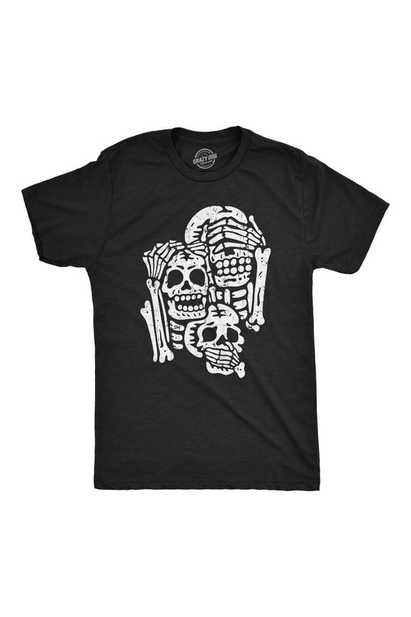 Mens Three Wise Skeletons T Shirt Funny Spooky Halloween Party Joke Tee for Guys Graphic Tees